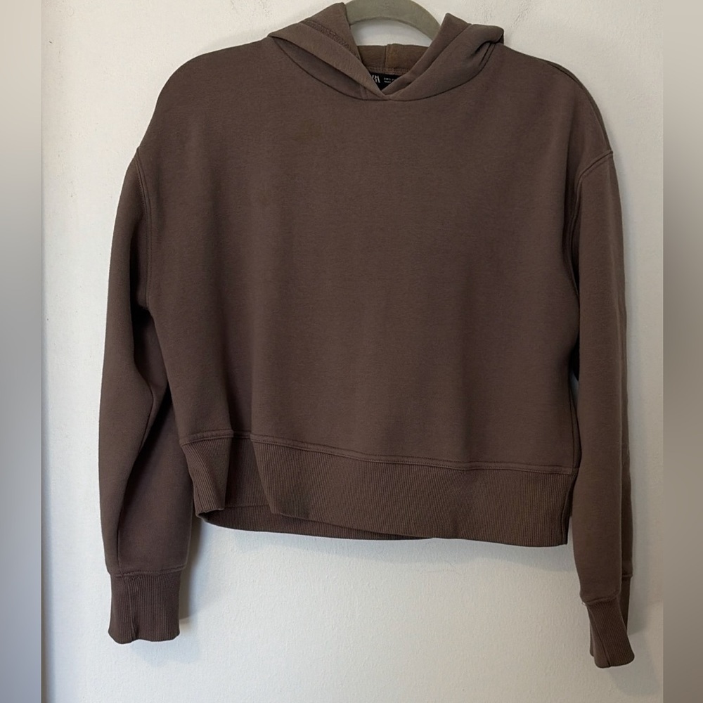 Zara mocha Brown Hoodie cropped Sweatshirt Womens Small